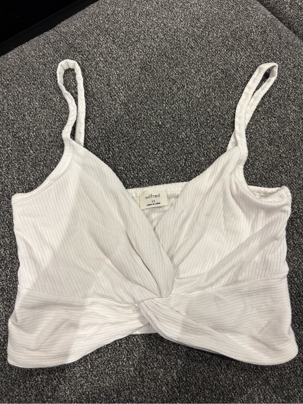 Aritzia White Ribbed Twist-Front Crop Cami